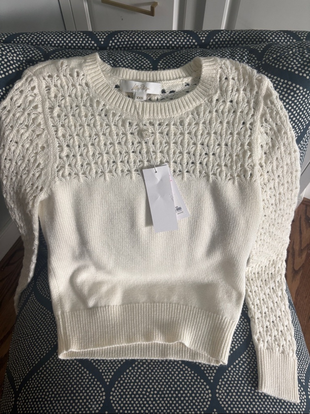 Lilly Pulitzer Cream Open-Stitch Knit Crewneck Sweater NWT